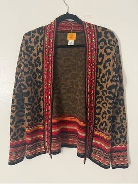 Ruby RD. Leopard Print Open Front Blinged Out Electric Grandma Cardigan SZ PM